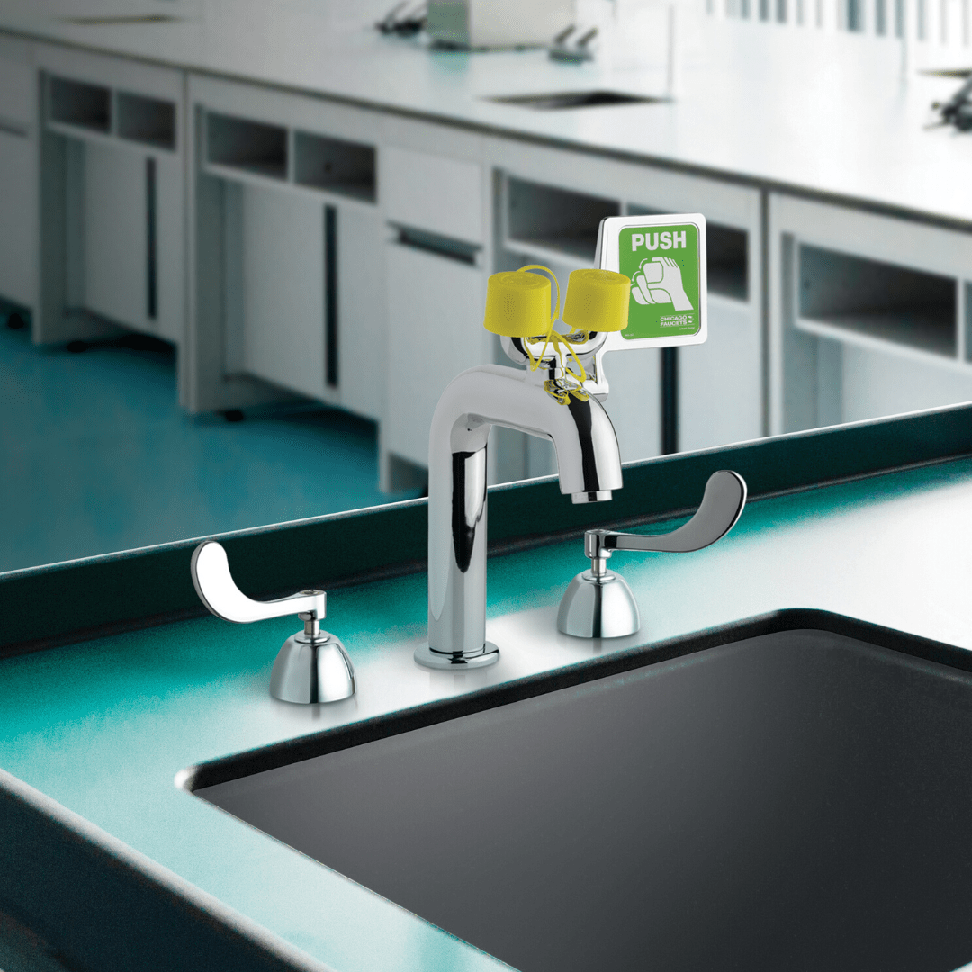 Combination Emergency Eyewash and Gooseneck Faucet Chicago Faucets